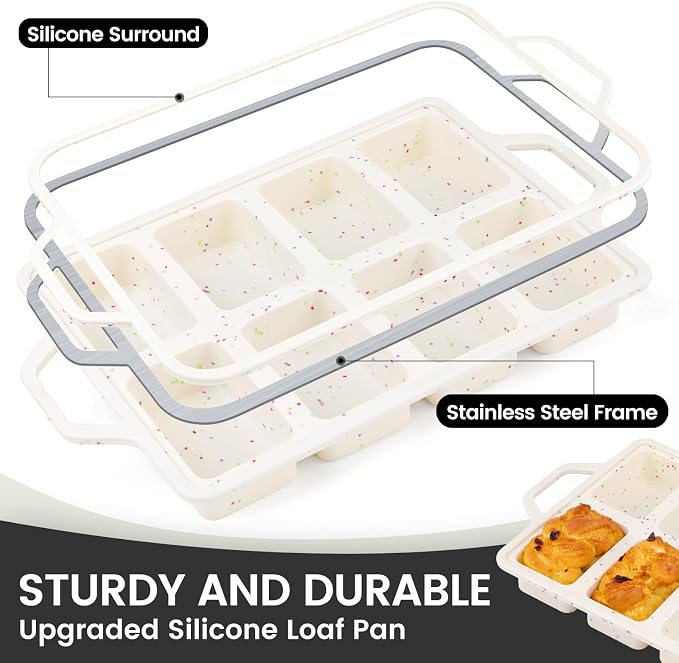 Vinino 2 Pack Mini Silicone Loaf Pans, 8-Cavity Metal Reinforced Frame Pans | - Image 2