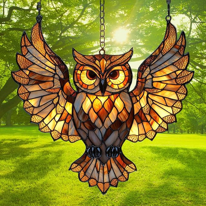 Owl Faux Tiffany Acrylic Suncatcher Stained Glass Effect Window Car Hanging - Image 3