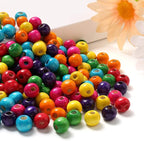 600Pcs Colorful Wooden Beads Large Hole Round Paint Beads Bulk Natural Wood Bead by HERZWILD