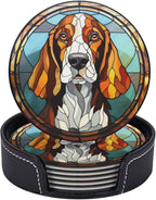 Drink Coaster Set of 6, Basset Hound Dog Mom Lover Gift, Leather Drink Coasters - Image 2
