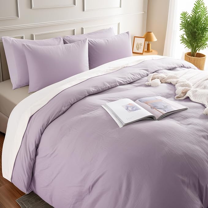 NEXHOME PRO Duvet Cover Set 100% Washed Cotton Full Size Linen Feel Textured - Image 4