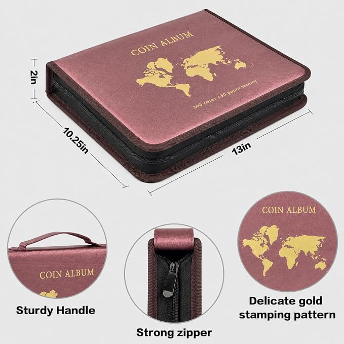 Coin Collection Book Holder for Collectors, 200 Pockets Collecting Album& 30 - Image 3
