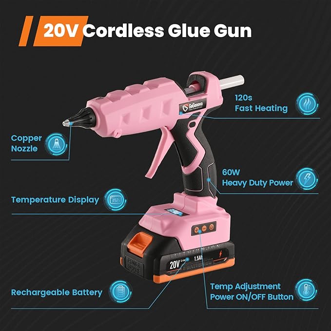 Full Size Cordless Glue Gun, GoGonova 20V Temp Adjust LCD Digital Display Fast - Image 3