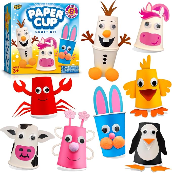 Arts and Crafts for Toddlers & Kids Ages 3-5 – Paper Cup Craft Kit, 8 Animal by LCCrafts