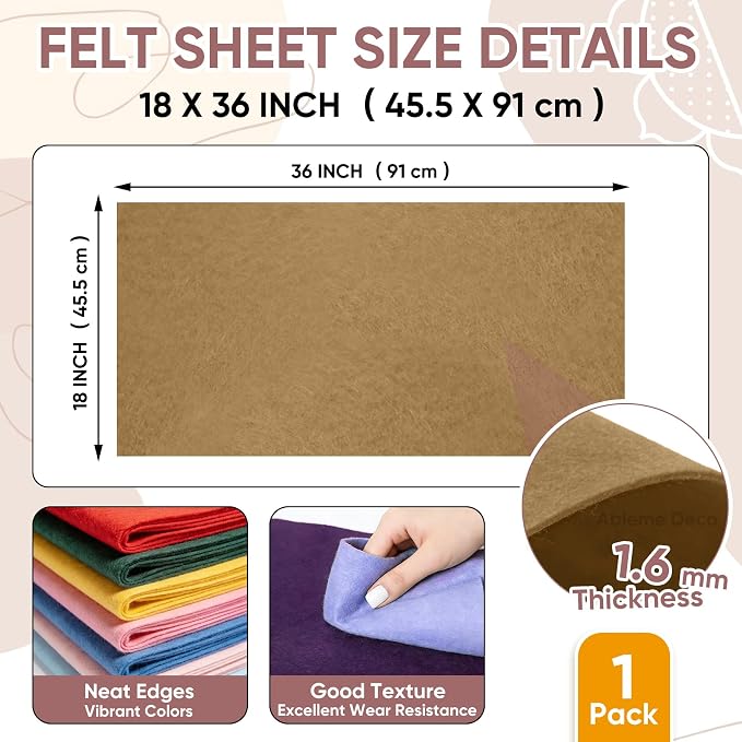Soft Felt Fabric Sheet 18" x 36", 1.6mm Acrylic Craft Felt, Tan | Soft Thick - Image 3