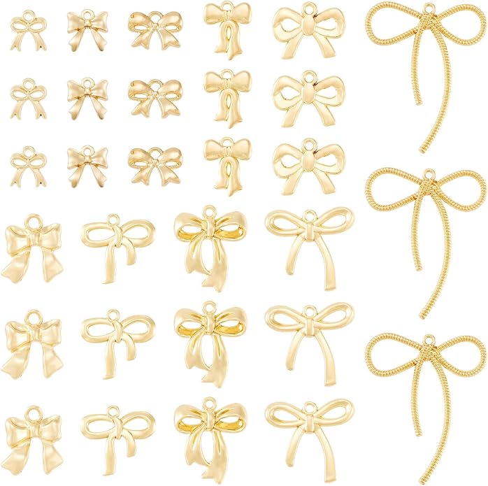 FASHEWELRY Alloy Bowknot Charms Links Golden Bow Tie Connector Charms Metal Bow by FASHEWELRY