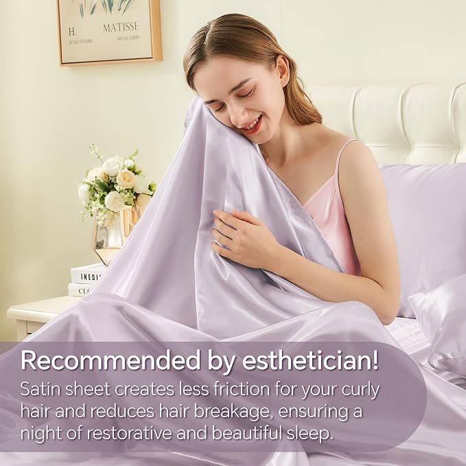 BEDELITE Satin Sheets Twin Size Bed Set, Luxury Soft Lavender Silky Sheets - Image 4