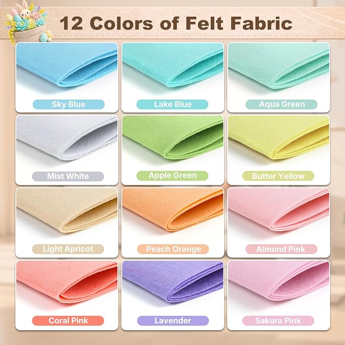 Large Stiff Felt Sheets 8"x35" – 12 Assorted Colors Felt Fabric Bundle Pack - Image 2