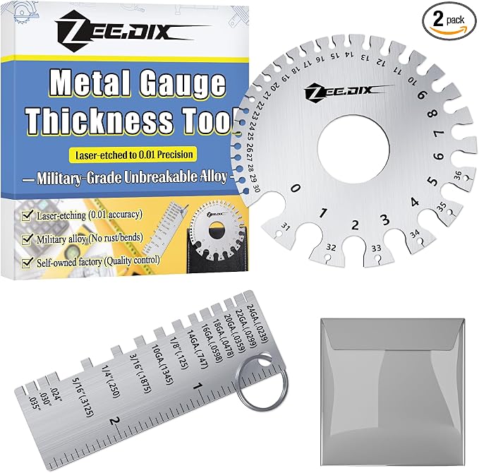 ZeeDix Wire Gauge Measuring Tool | Round Dual Sided Metal Sheet Gage & Metal by ZeeDix