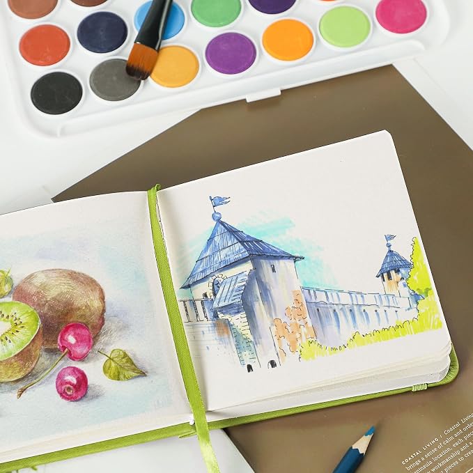 Prudiut 5" x 5" Hardcover Pocket Sketchbook, 80 Sheets, Emerald Green | 160gsm - Image 7