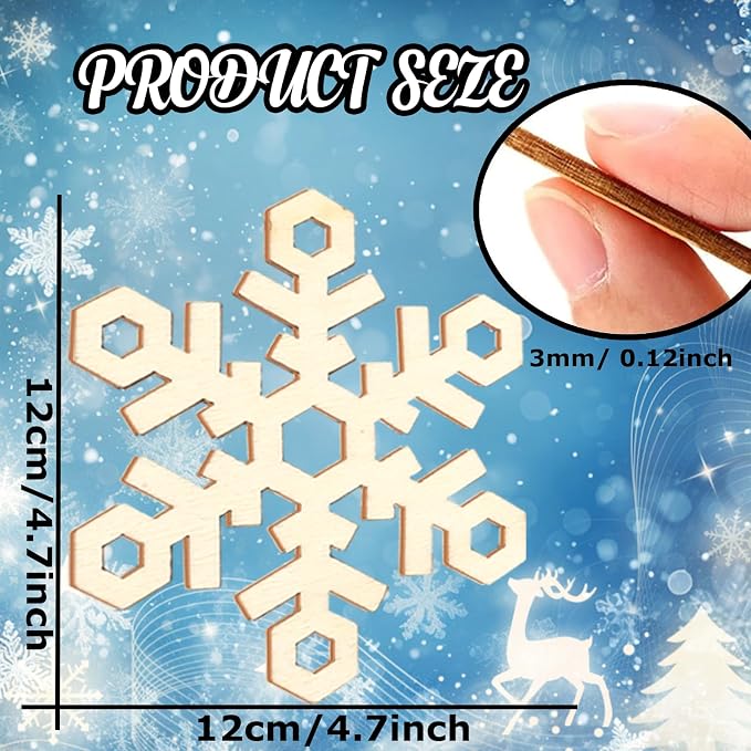 20Pcs Large Wooden Snowflake Unfinished Cutouts Christmas Ornaments DIY Craft - Image 2