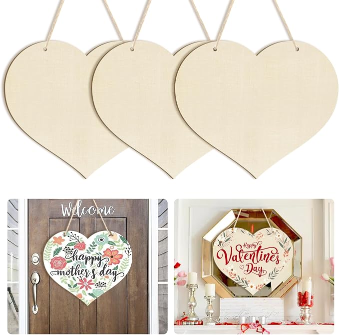 Large Size 12" Wooden Heart Ornaments to Paint, Happy Mothers Day DIY Blank by Sophena