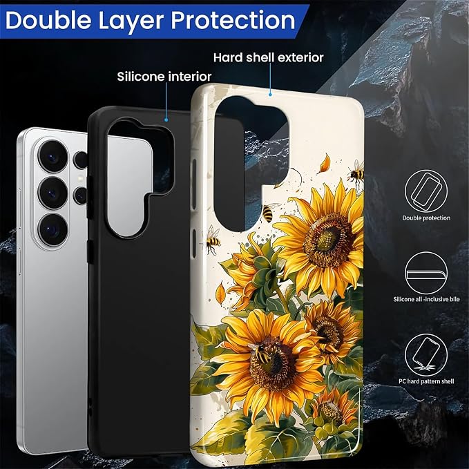 for Samsung Galaxy S26 Ultra Case, Sunflowers Bees Pattern Glossy 2 in 1 - Image 6
