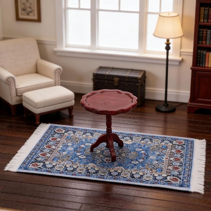 1:12 Scale Miniature Rug Carpet and End Table Wooden Side Table Dollhouse - Image 5