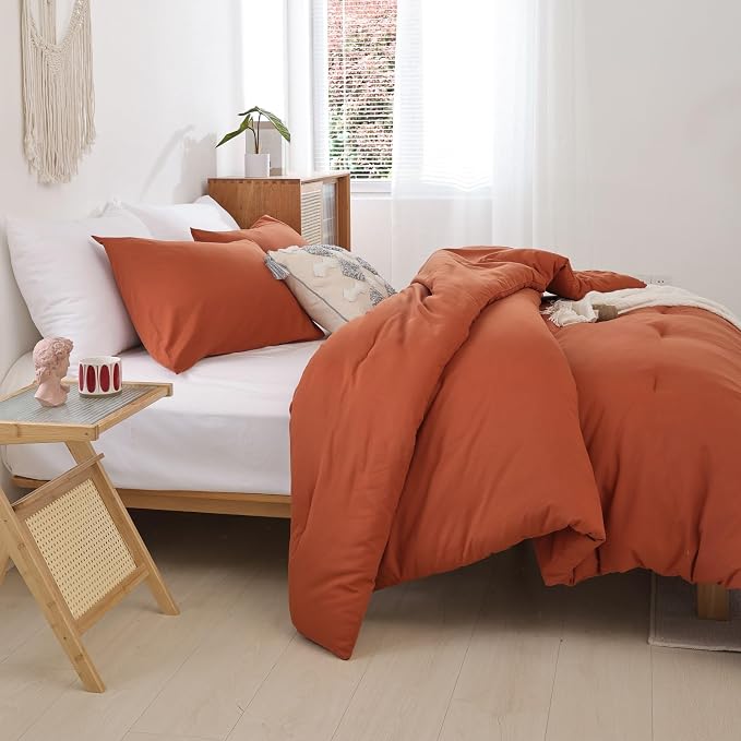 ROSGONIA Queen Comforter Set Burnt Orange, Lightweight Fall Bedding Rust - Image 4