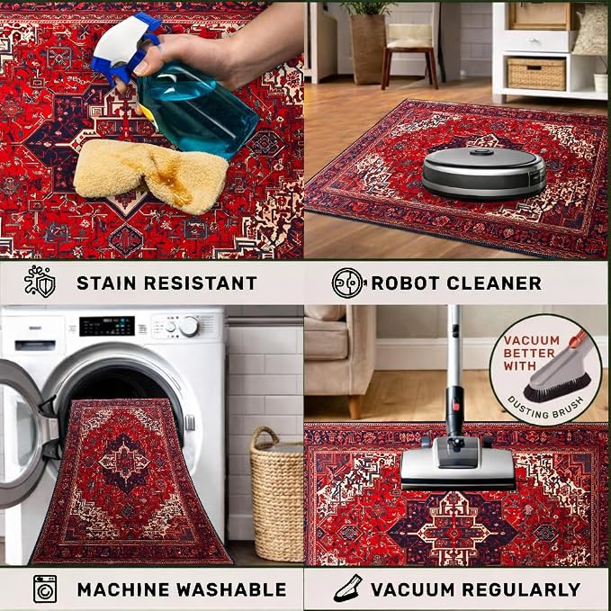 Persian Style Faux Cashmere Non-Slip Rug 15.7x23.6 Inches, Washable Low Pile - Image 9