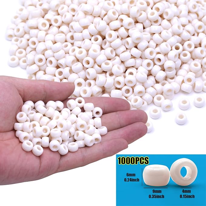 1000Pcs Pony Beads Bracelet 9mm Beige Plastic Barrel Pony Beads - Image 2