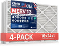 BNX TruFilter 16x24x1 Air Filter MERV 13 (4-Pack) - MADE IN USA - Electrostatic Pleated Air Conditioner HVAC AC Furnace Filters for Allergies, Pollen, Mold, Bacteria, Smoke, Allergen, MPR 1900 FPR 10