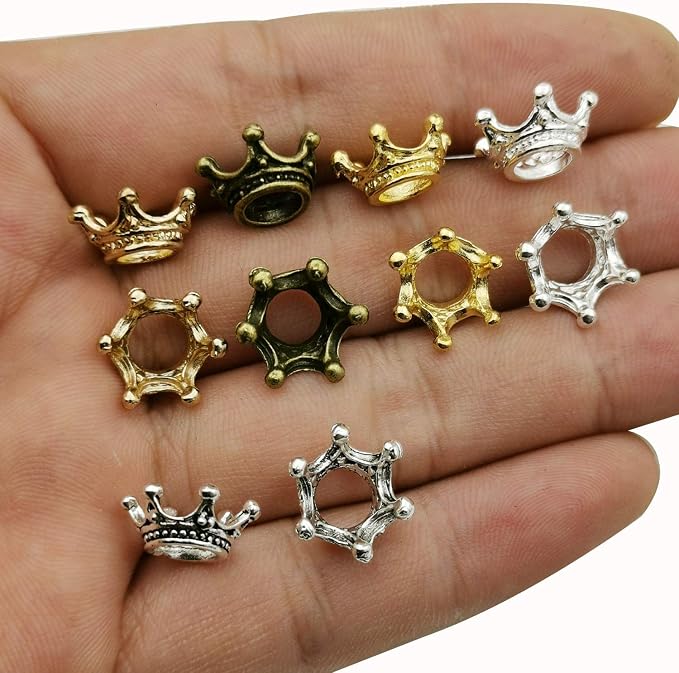 iloveDIYbeads 60pcs Mixed Antique Silver Bronze Gold 3D King Crown Loose Spacer - Image 2