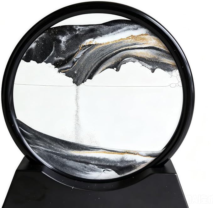 Moving Sand Art Picture- Sand Art Liquid Motion 3D Sandscape, Round Glass Frame by Kbkoudez