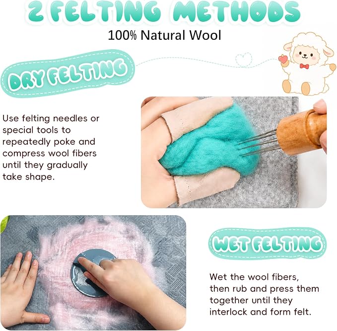 3.53oz Wool Roving: Needle Felting Wool White Roving Wool Felting Supplies Pure - Image 7