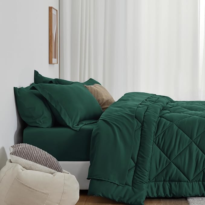 Love's cabin California King Comforter Set Dark Green, 7 Pieces California King - Image 8