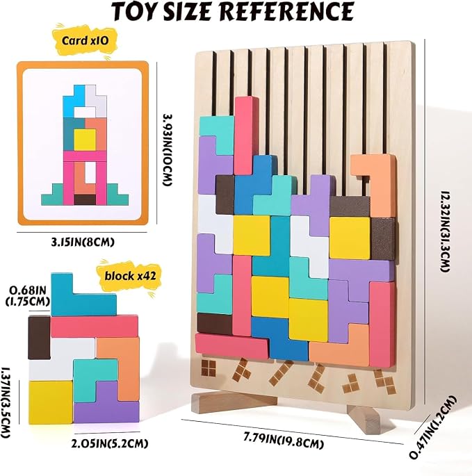 Wooden Colored 3D Russian Block Puzzle Jigsaw Stacking Montessori Toys - Image 5