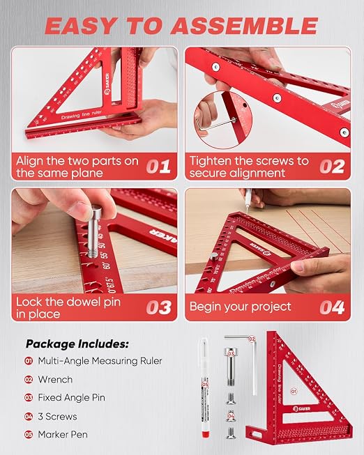 Saker 8.5Inch 3D Multi-Angle Measuring Square Ruler, Aluminum Alloy Carpenter - Image 9
