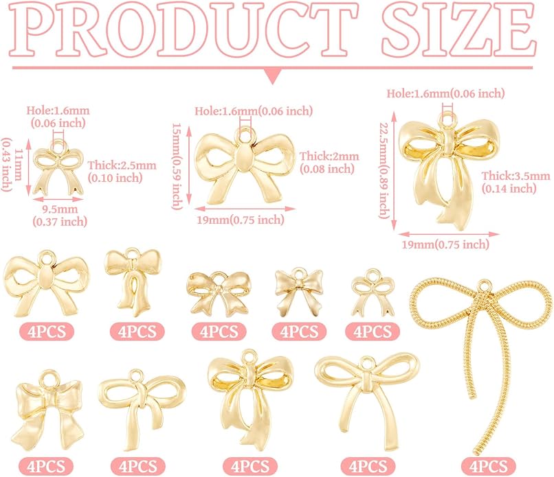 FASHEWELRY Alloy Bowknot Charms Links Golden Bow Tie Connector Charms Metal Bow - Image 5