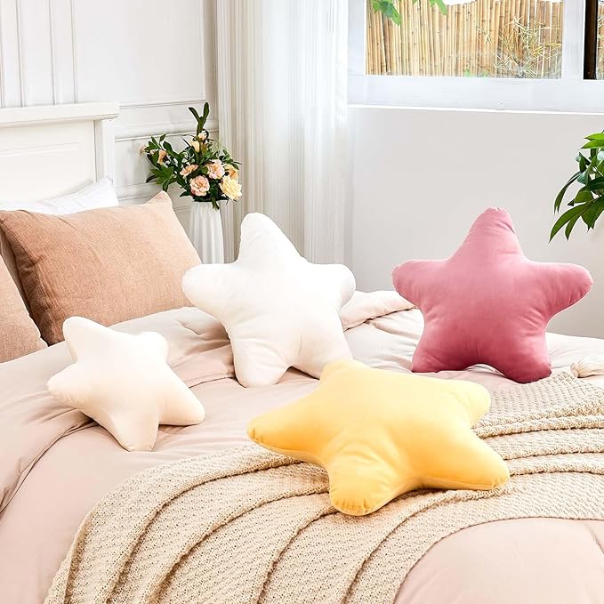 Yellow Star Throw Pillow, Cute Star Pillow Room Decor, Soft 19.6" Star Shaped Decorative Throw Pillow for Bedroom, Star Plush Floor Cushions Pillows