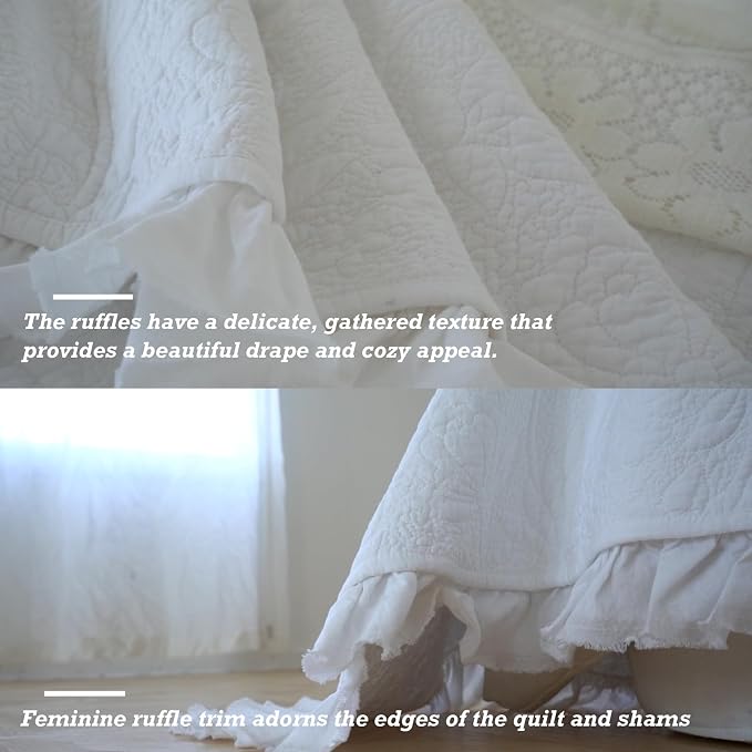 Brandream White Quilts King Size Cotton Matelasse Coverlet Set Cottagecore - Image 4