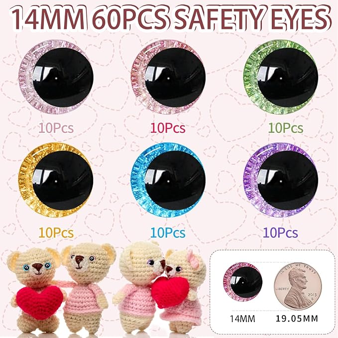 MUCUNNIA 120pcs 14mm 3D Sparkle Moon Safety Eyes - Image 2
