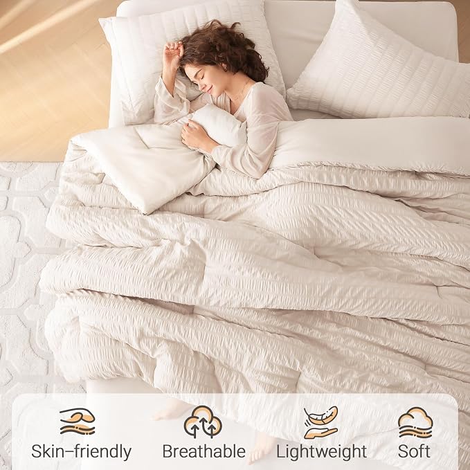 MUXHOMO 7 Pieces Full Comforter Set, Seersucker Bed in a Bag Full Size - Image 2
