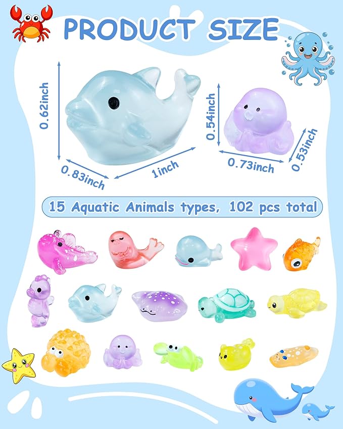 FIVEIZERO 102PCS Luminous Mini Resin Ocean Animals Bulk - Image 2