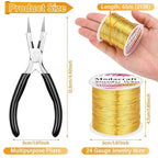 ModaCraft 24 Gauge Sweet Spot Jewelry Wire Gold + 4-in-1 Comfort Grip Pliers | - Image 3