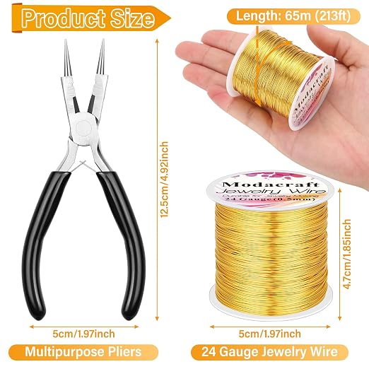 ModaCraft 24 Gauge Sweet Spot Jewelry Wire Gold + 4-in-1 Comfort Grip Pliers | - Image 3