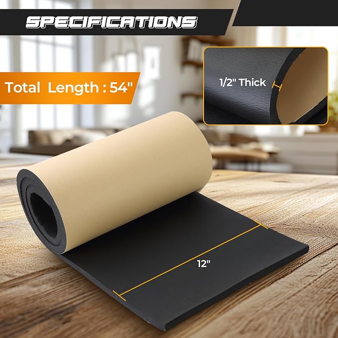 NATGAI Sponge Neoprene with Adhesive Foam Rubber Sheet 1/2” Thick X 12” Wide X - Image 2