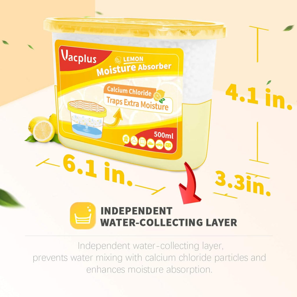 Vacplus Moisture Absorbers 6 Pack, 10.5 Oz Portable Humidity Absorber Boxes for Your Bathroom, Closet & Car, Dehumidifier with Lemon Fragrance, Yellow