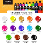 Nicpro 14 Colors Large Bulk Acrylic Paint Set Rich Art Painting Supplies - Image 2