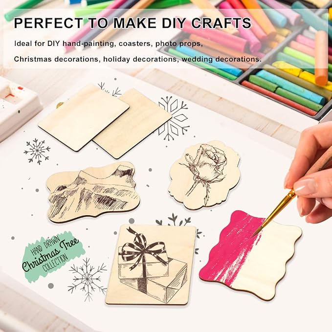 Unfinished Wood Ornaments, PETUOL DIY 32pcs 4x3in Creative Irregular Blank Wood - Image 2
