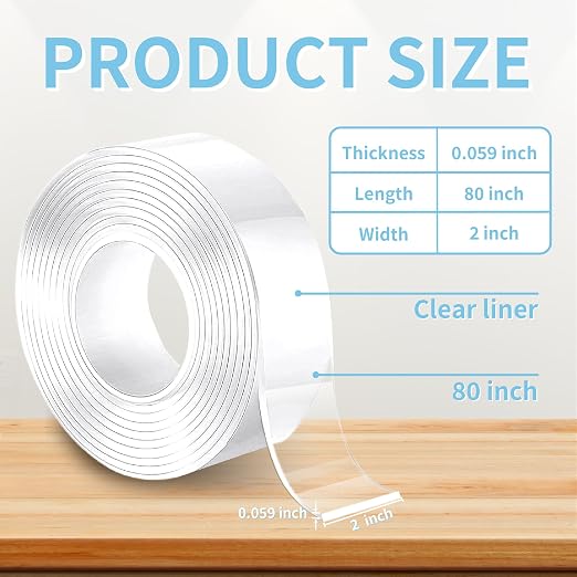 Heavy Duty Double Sided Tape, 2 x 80 in, 1 Pack | Removable washable nano gel - Image 2