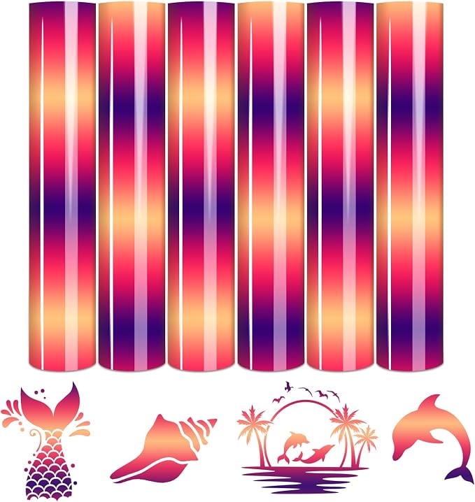 Tintnut Orange Purple Gradient Heat Transfer Vinyl, Ombre pattern PU HTV Sheets by Tintnut