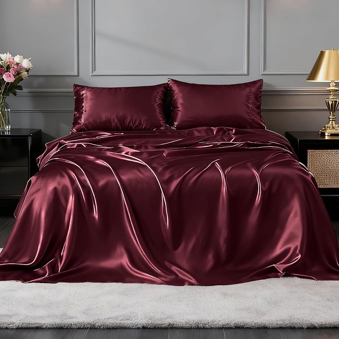 FreshCulture Satin Sheets Queen Size Bed Set- 4 Piece Luxury Soft Silky Queen - Image 2