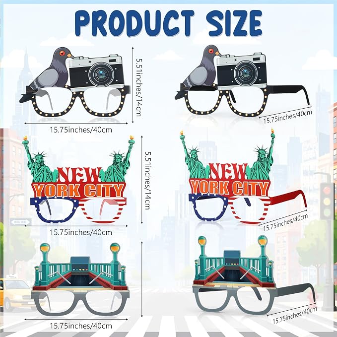 Pajean 36 Pcs New York Party Decorations Eyeglasses Themed Paper Glasses New - Image 2
