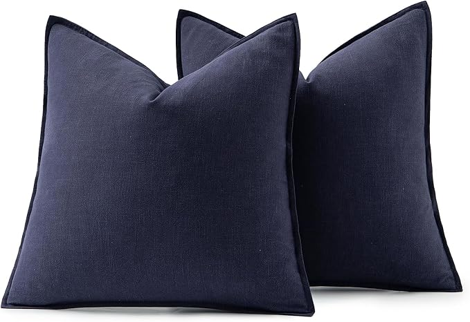 MIULEE Decorative Linen Pillow Covers 18x18 Inch Navy ​Boho Farmhouse​ ​Neutral - Image 6