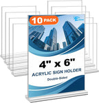 EHWINE 10 Pack Acrylic Sign Holder 4x6, Double-Sided Stand up Table Top Sign by EHWINE