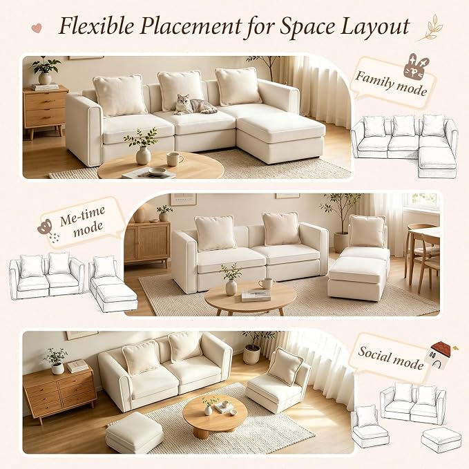 iLAND Dollhouse Furniture Sectional Dollhouse Couch Set White Velvet Sofa - Image 3