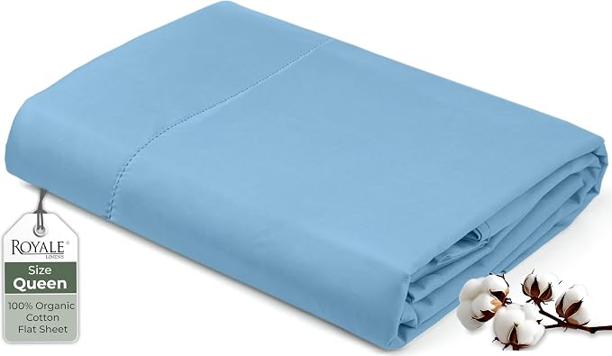 Royale Linens 100% Organic Cotton Queen Flat Sheet Only by ROYALELINENS