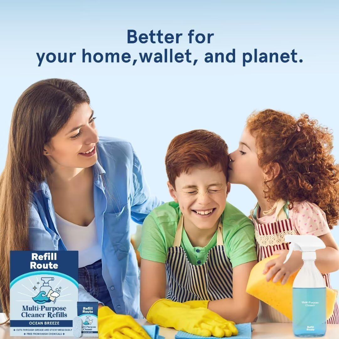 All Purpose Cleaner Refill – 12 Tablets (12 x 16 Fl oz) Multipurpose Cleaners -Can Make 192 Fl oz Bathroom Cleaner Spray Cleaning Tablets Refill - Vegan, No Plastic - Ocean Breeze