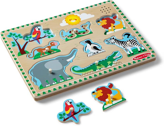 Melissa & Doug Zoo Animals Sound Puzzle – 8-Piece Wooden Peg Puzzle - Image 4